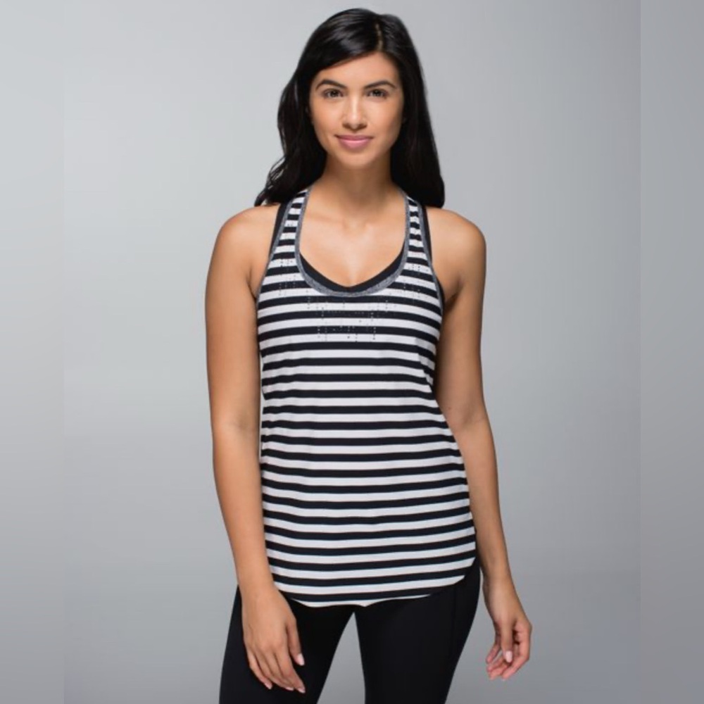 Lululemon Water Bound Singlet Black & White Stripped Tank Top